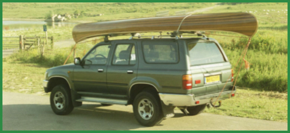 Canadian canoe Soshone is transported on car top